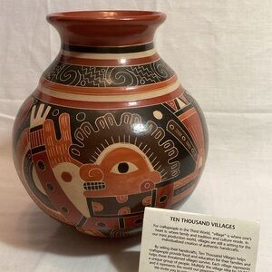 Ten Thousand Villages Pottery Ceramic African Inspired 8" Decorated Vase